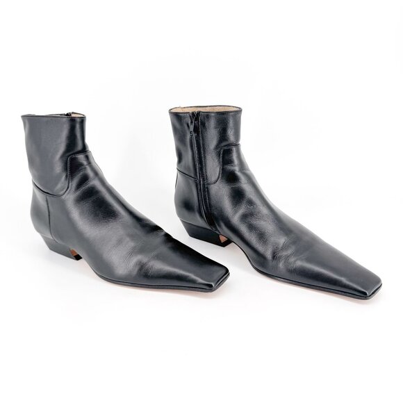 Khaite Marfa Black Leather Square Toe Ankle Boots Booties Size 38.5 US 8.5 Women - Picture 1 of 15
